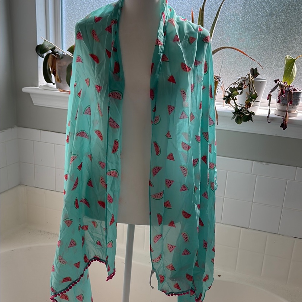 Charlie Paige Blue and Red Scarf Lightweight Wrap